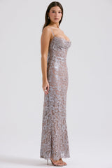 ice blue lace godet gown