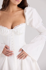 white cotton flute sleeve mini dress