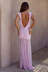 BLYTHE V-NECK FRILL MAXI DRESS - MUSK