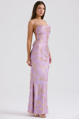 orchid jacquard satin gown