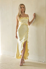 Adrianna Satin Ruffle Maxi Dress