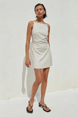 HEATHER MINI DRESS - STONE PINSTRIPE