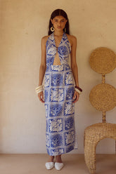ELKA HALTER MIDI DRESS - HAVANNA NAVY