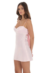 Satin Sweetheart Neck Dress In Pink