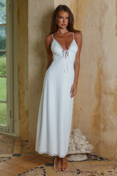 EMILY LACE TRIM CAMISOLE MIDI DRESS - WHITE/MUSK POLKA