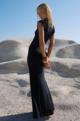 AVANNI HIGH NECK MAXI DRESS - GRANITE