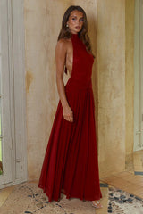 VANESSA HIGH NECK MAXI DRESS - CHERRY