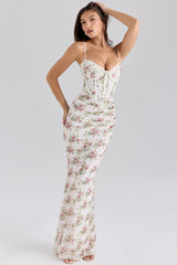 cream rose print mesh maxi dress