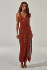 ARIYA SLEEVELESS KNIT MAXI DRESS - RUST METALLIC