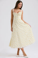 white vintage floral print cotton bustier sundress