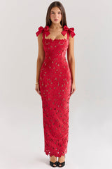 holly red velvet lace maxi dress