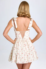 Ruched Corset Mini Dress In Small Rose Print