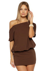 Bisou Brown Off Shoulder Mini Dress