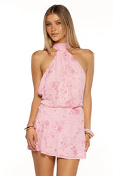 Bryan Pink Beaded Halter Neck Mini Dress