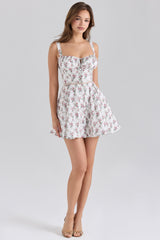 cream rose print stretch cotton mini dress