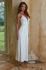 EMILY LACE TRIM CAMISOLE MIDI DRESS - WHITE/MUSK POLKA