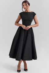 black moire satin backless midi dress