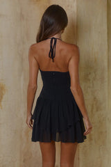 CLARA HALTER RUFFLE MINI DRESS - BLACK