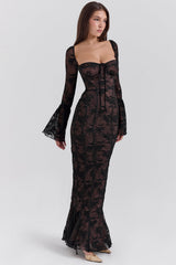 black long sleeve lace maxi dress