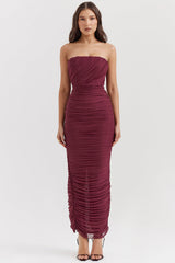 wine gathered maxi dress