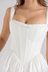white stretch cotton corset mini dress