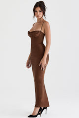 chocolate corset maxi dress