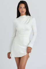 ivory satin flute sleeve mini dress