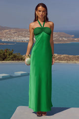 MARILLA RUCHED HALTER MAXI DRESS - EMERALD