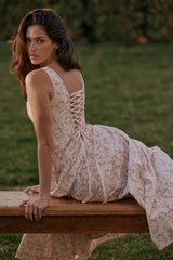 cream floral print cotton midi sun dress
