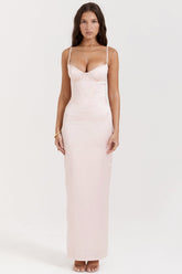 soft peach corset maxi dress