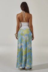 KEAGAN CUTOUT KNIT MAXI DRESS - WHITE/LANA GREEN