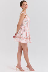 peach floral rose print cotton mini dress