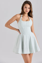 pistachio stretch cotton halter neck mini dress