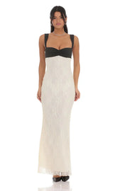 Two-Toned Lace Maxi Dress In Cream