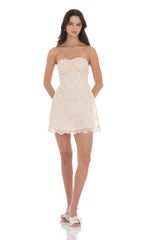 Eyelet Floral Strapless Dress in Cream