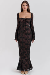 black long sleeve lace maxi dress