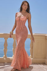 sorbet lace godet maxi dress