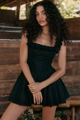 black pin tuck pleated dress