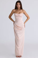 champagne satin strapless gown