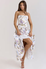 off white vintage ribbon print cotton midi sundress