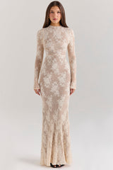 peach lace maxi dress