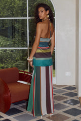 ESTELLA HALTER HIGH SLIT MAXI DRESS - ESTELLA MULTI
