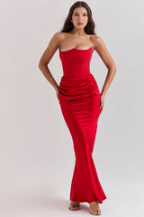 scarlet strapless corset maxi dress