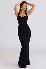 black scuplting halter neck maxi dress