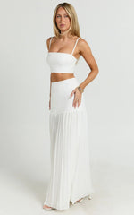 Rowan Two Piece Set - Square Neck Crop Top And High Waist Pleated Skirt Set In Ivory
