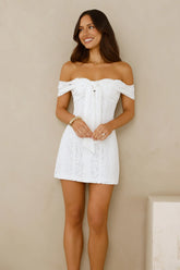 Dainty Number Off Shoulder Lace Mini Dress White