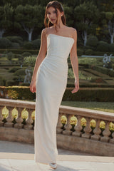 ivory satin strapless bridal gown