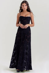 black floral lace back maxi dress