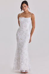 white hand beaded embellished bridal gown