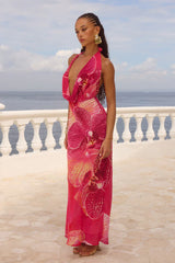 LEXIE LOW PLUNGE HALTER MAXI DRESS - ISABEL PINK